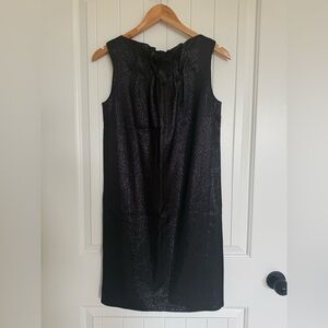 Vince Metallic Black Sleeveless Pleated Neck Shift Mini Dress Size 2 Pockets